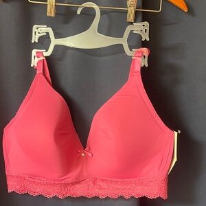 Pink Lace Trim Bra